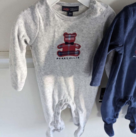 NWT 6M Perry Ellis Soft footie Pajamas set blue and gray - Picture 3 of 8